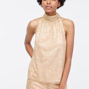 J. Crew Tie-Neck Top in Metallic Lace